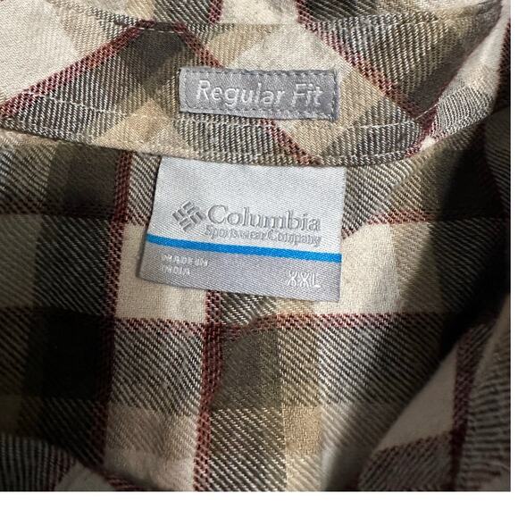 Columbia Plaid Button Up Flannel Shirt Men's XXL Big Brown Neutral Regular Fit - Picture 4 of 6